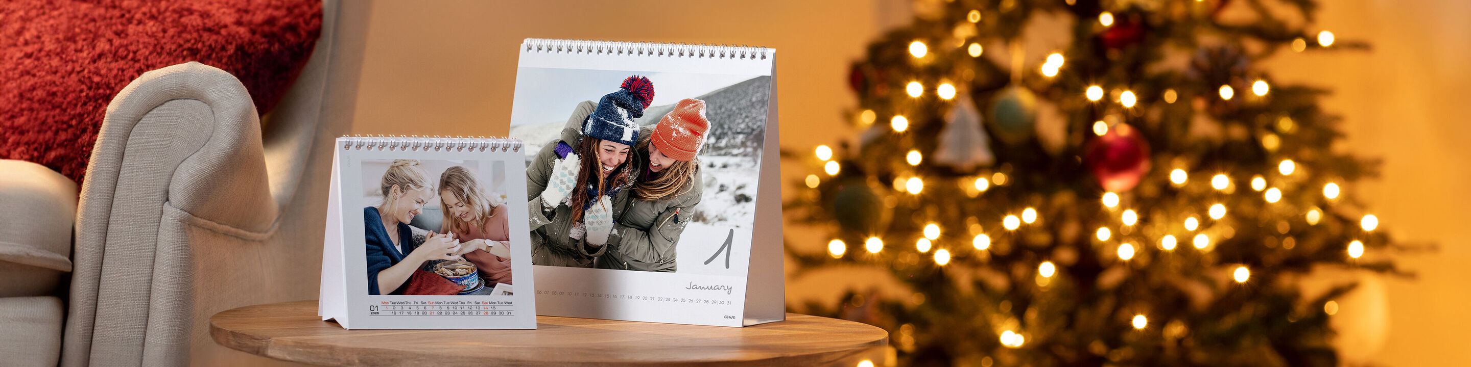 Personalised square desk calendar with images of kids jumping off pantoon